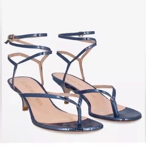 Stuart Weitzman Jimena 50 Cerulean Blue Snake Print Metallic Heels 9